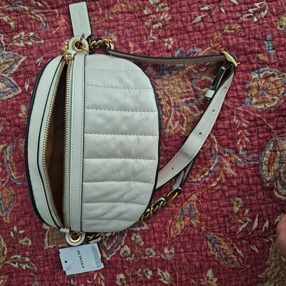 Coach Cream Quilted Crossbody Bag with Silver Hardware